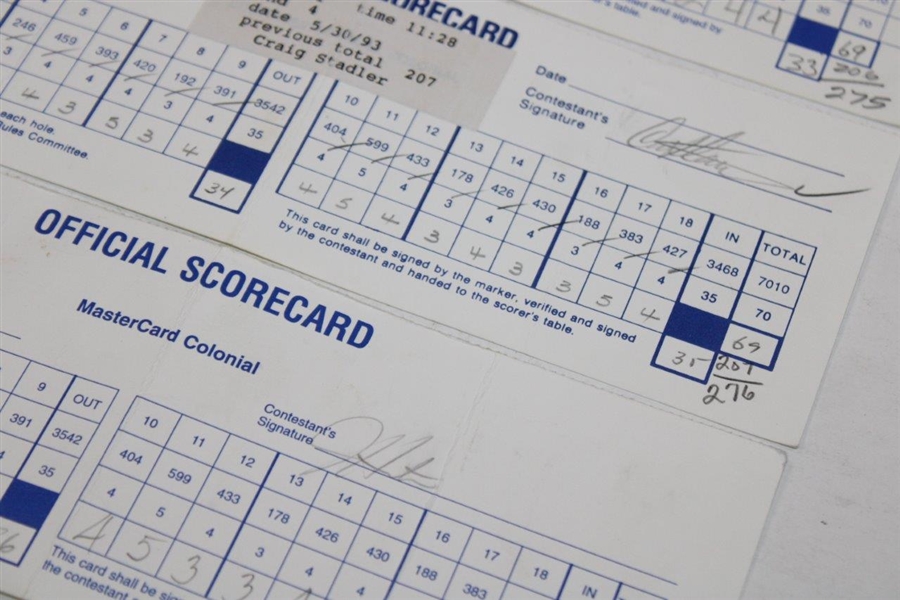 Crenshaw, Cink, Kite & Seven Others Signed Mastercard Colonial Used Scorecards