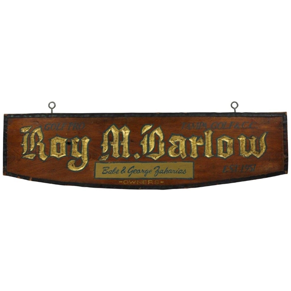 Babe & George Zaharias Original Forrest Hills Wooden Roy M. Barlow Clubhouse Sign