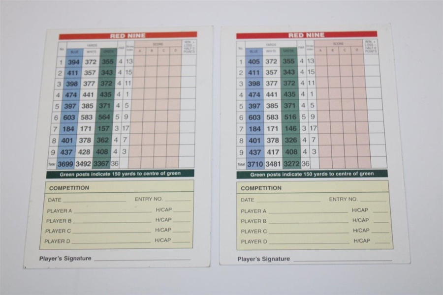 Crenshaw & Couples Signed Portmarnock Golf Club Red Nine Scorecards JSA ALOA