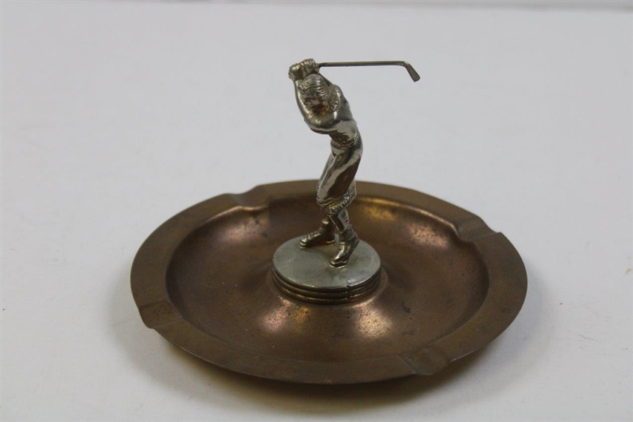 c.1930s Silver Golfer Figurine Ashtray With Center Female Golfer