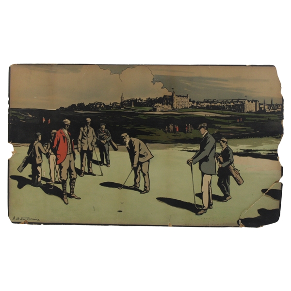 Tom Morris Putting at St. Andrews 1890 Colored Chromolithograph by Nevison Arthur Loraine