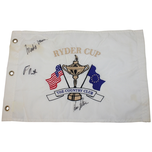 Sutton, OMeara & Harrington Signed 1999 Ryders Cup The Country Club Embroidered Flag  JSA ALOA