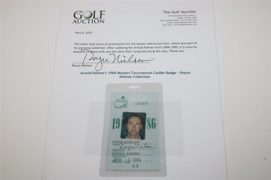 Arnold Palmer's 1986 Masters Tournament Caddie Badge - Royce Nielson Collection