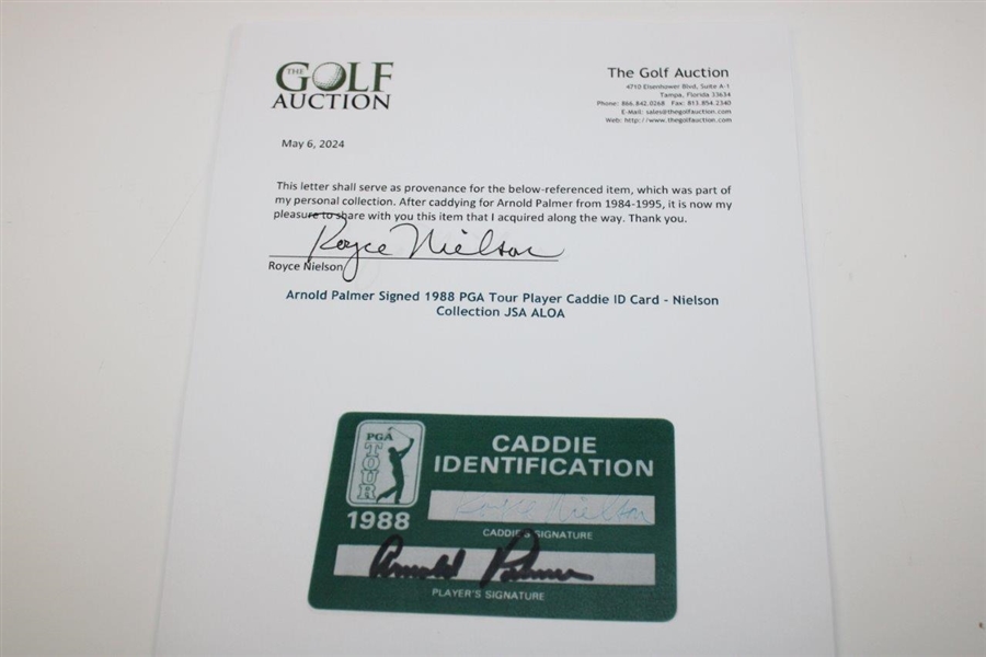 Arnold Palmer Signed 1988 PGA Tour Player Caddie ID Card - Nielson Collection JSA ALOA