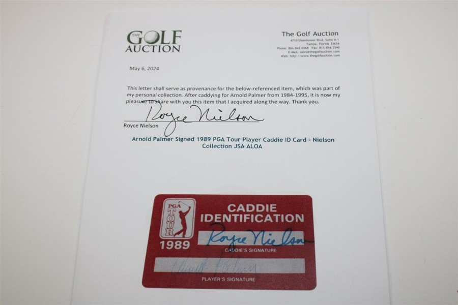 Arnold Palmer Signed 1989 PGA Tour Player Caddie ID Card - Nielson Collection JSA ALOA