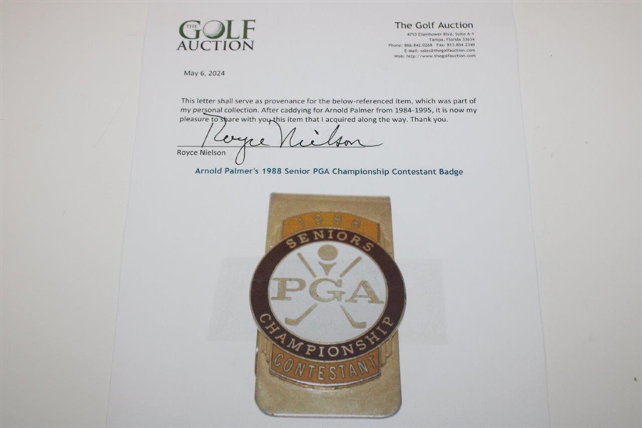 Arnold Palmer's 1988 Senior PGA Championship Contestant Badge