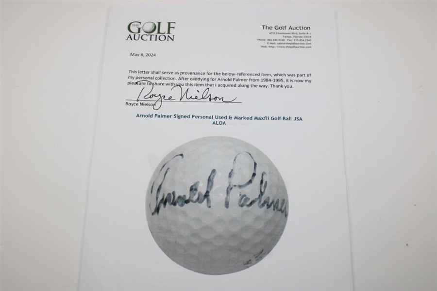 Arnold Palmer Signed Personal Used & Marked Maxfli Golf Ball JSA ALOA