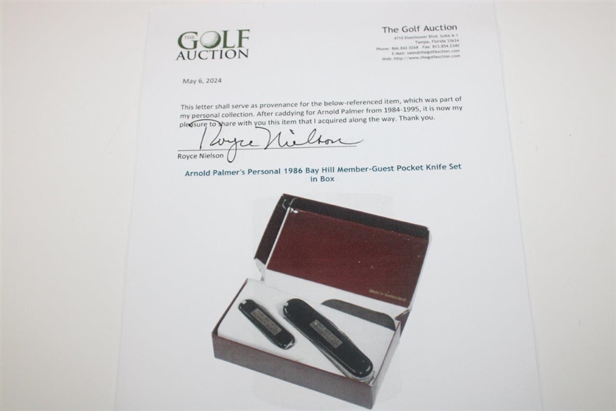 Arnold Palmer's Personal 1986 Bay Hill Member-Guest Pocket Knife Set in Box