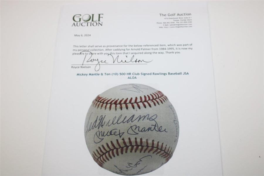 Mickey Mantle & Ten (10) 500 HR Club Signed Rawlings Baseball JSA ALOA