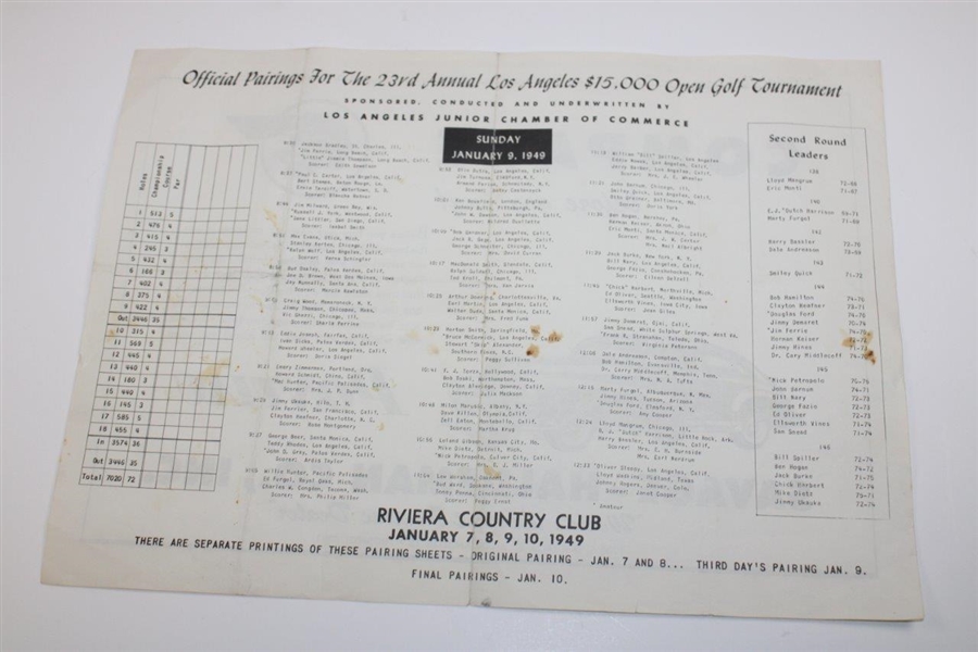 1948 & 1949 Los Angeles Open Golf Tournament Pairing Sheets