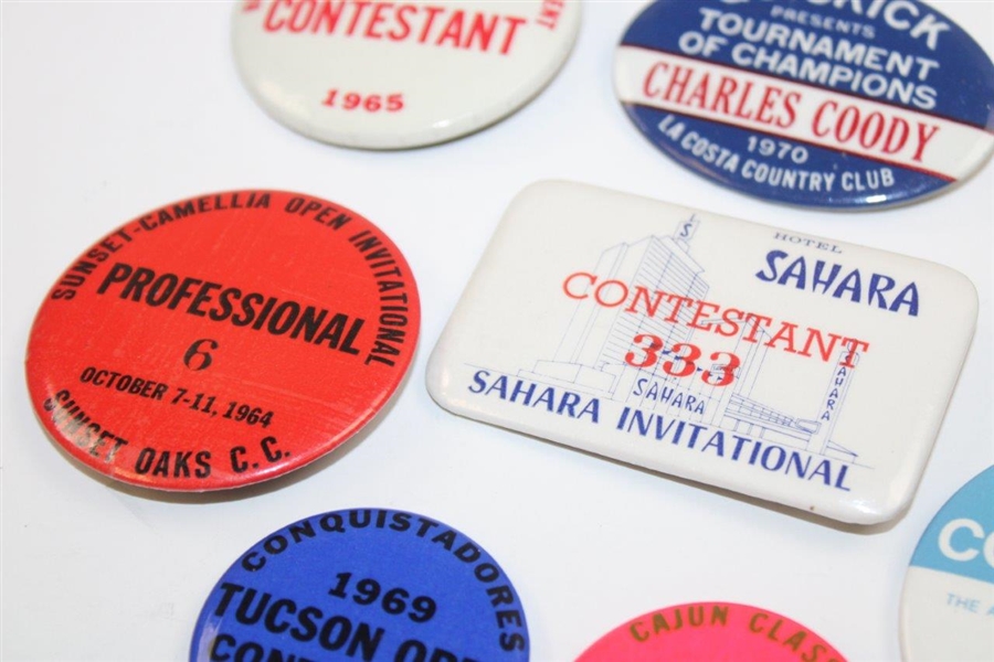 Eight (8) Different Charles Coody Contestants Badges from 1960's-1970's PGA Events
