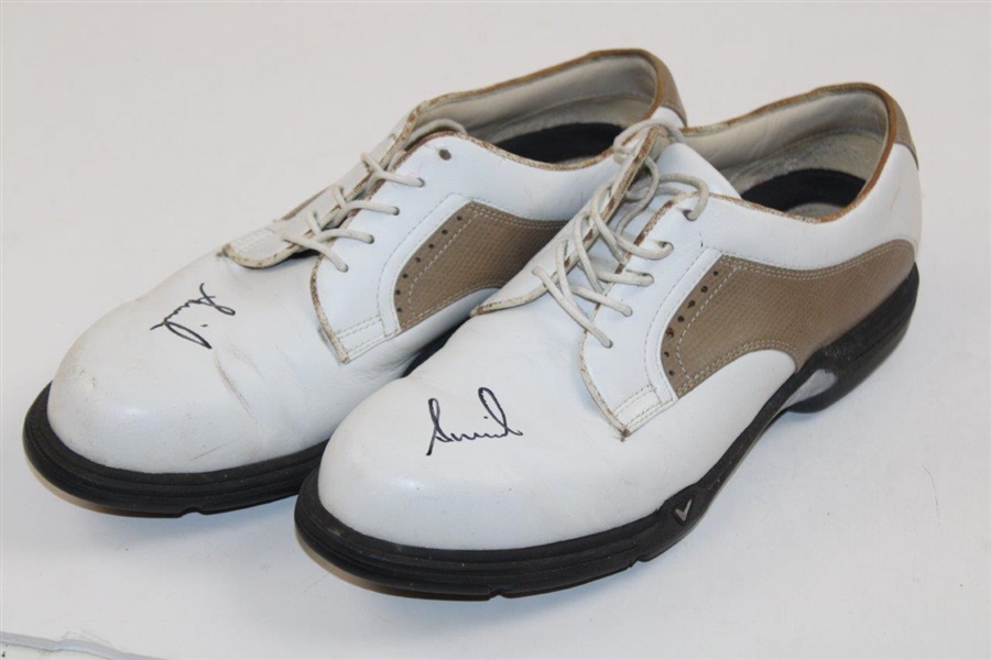 Annika Sorenstam Signed Personal Callaway XWT White & Brown Golf Shoes JSA ALOA