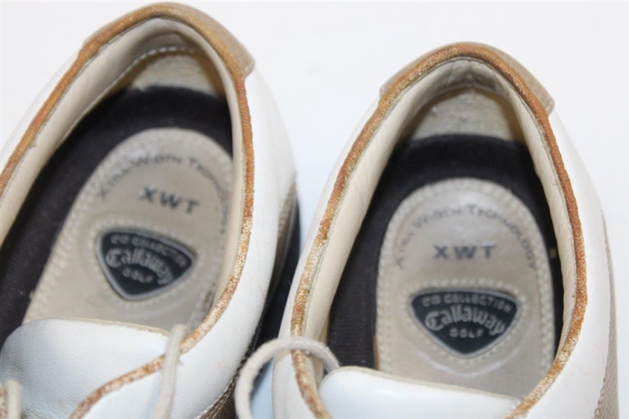 Annika Sorenstam Signed Personal Callaway XWT White & Brown Golf Shoes JSA ALOA
