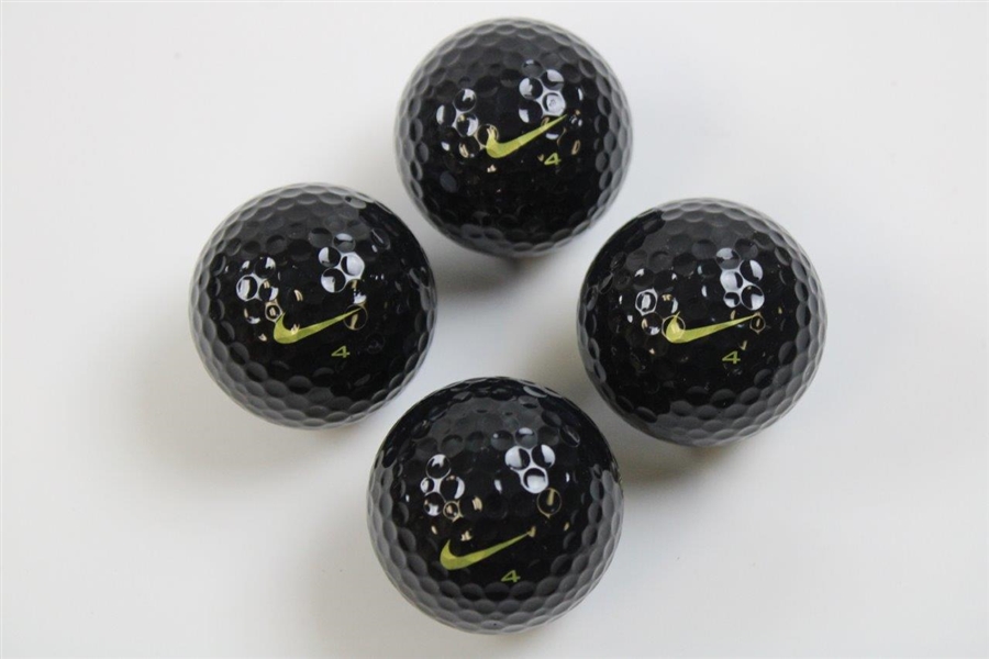 Four (4) Nike One Black Tigers Woods Logo Golf Balls w/Box