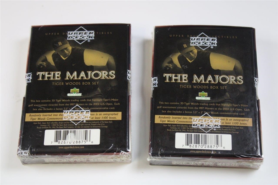 Two (2) 2002 Upper Deck The Majors Tiger Woods Factory Sealed Box Set Cards 