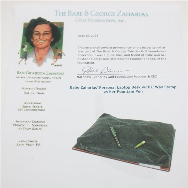 Babe Zaharias' Personal Laptop Desk w/'DZ' Wax Stamp w/Her Fountain Pen