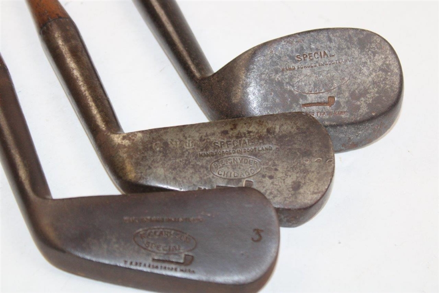 Three (3) Tom Stewart Smooth Face Irons Circa 1900 (3 Iron, Mashie & Niblick) 