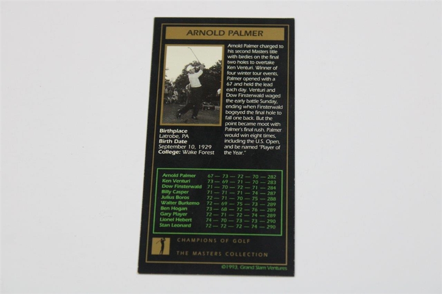 Arnold Palmer Signed 1960 Champions Of Golf The Masters Collection Card JSA ALOA