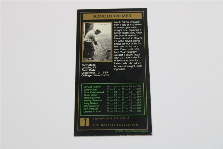 Arnold Palmer Signed 1962 Champions Of Golf The Masters Collection Card JSA ALOA