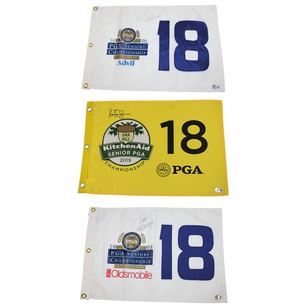 Ken Tanigawa, Tom Wargo & Hale Irwin Signed Senior PGA Championship Flags ALL BECKETT COA