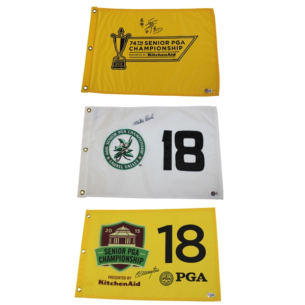 Mike Reid, Kohki Idoki & Colin Montgomerie Signed Senior PGA Championship Flags ALL BECKETT COA