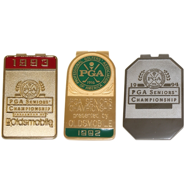 1992, 1993 & 1994 PGA Senior Championship at PGA National Golf Club Commemorative Badges/Clips