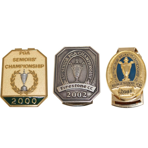 2000, 2001 & 2002 PGA Senior Championship Commemorative Badges/Clips - PGA-Ridgewood-Firestone