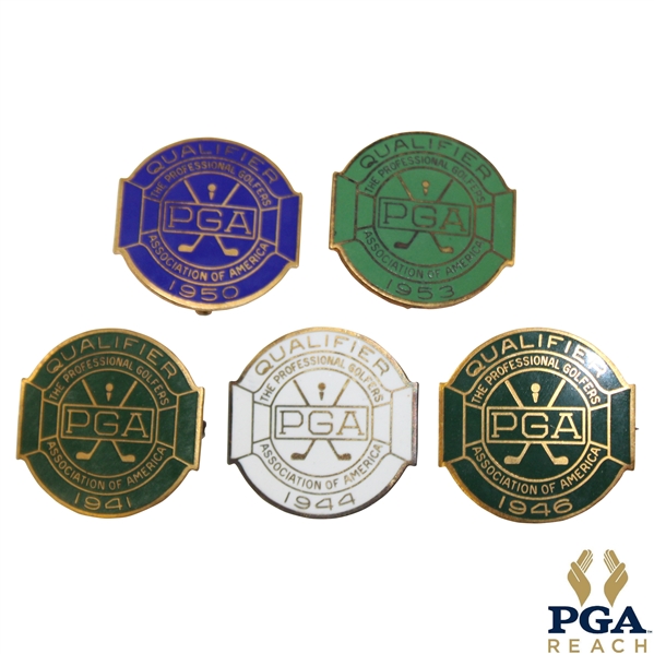 1941, 1944, 1946, 1950 & 1953 PGA Championship Contestant Badges