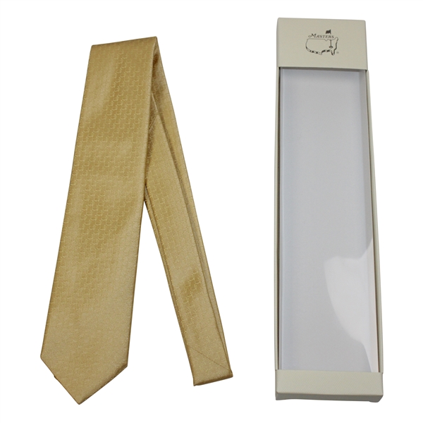 Masters Made in Italy Yellow Gold Silk Tie with Mini Logo Woven Damask Pattern
