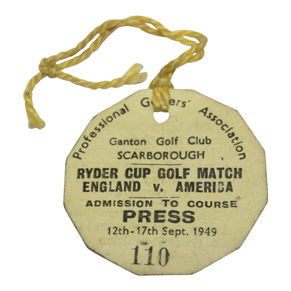 1949 Ryder Cup at Ganton Golf Club Press Badge #110
