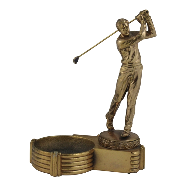 Post Swing Golfer Gold Tone Statue/Ash Tray