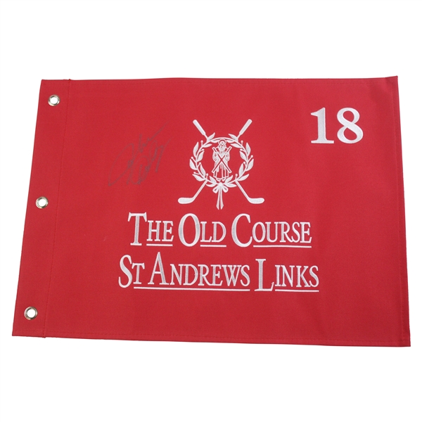 John Daly Signed The Old Course St. Andrews Links Red Embroidered Flag JSA ALOA