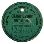 1911 Open Championship at Royal St. Georges GC Member Badge - Only One Known