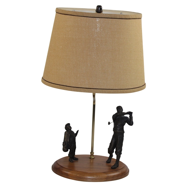 Vintage Golfer and Caddie Lamp with Shade