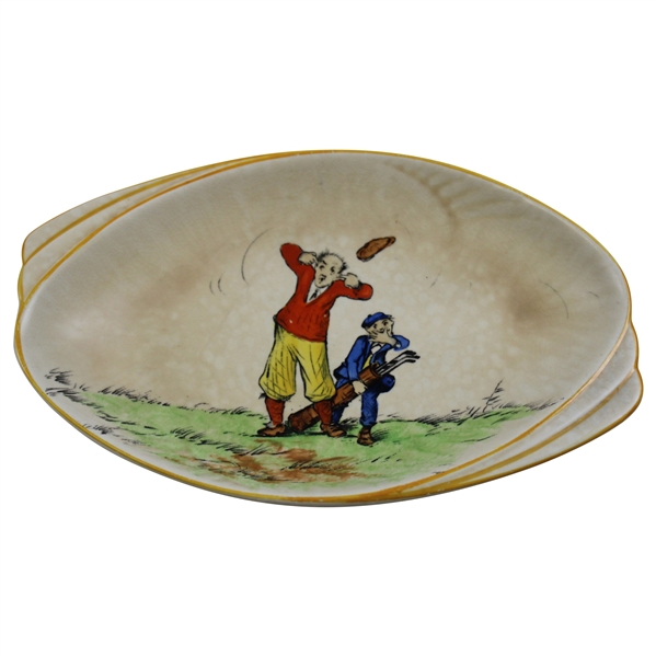 Crown Ducal Humorous Golf Scene Shell Shaped Dish w/Chip To Rear
