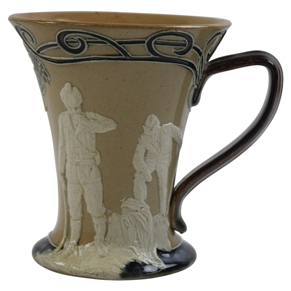 Doulton Lambeth Art Nouveau Flared Rim Mug With Golfers In Relief,  High Circa 1900