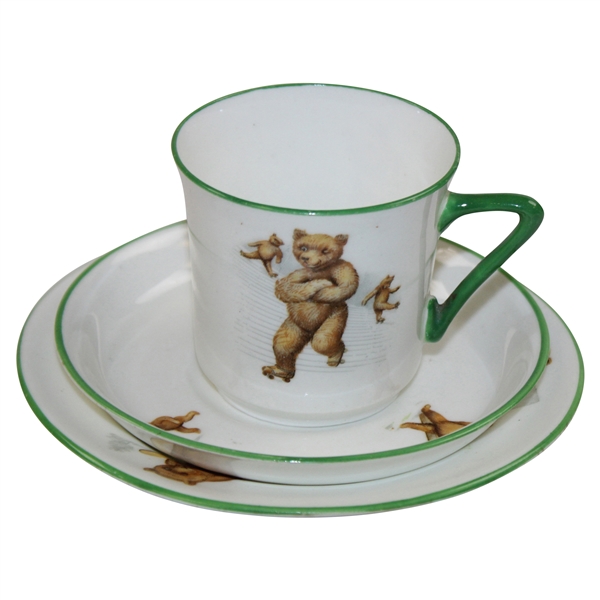c.1900 Woods & Sons England Bone China Teddy Bear Playing Sports Cup/Saucer/Side Plate