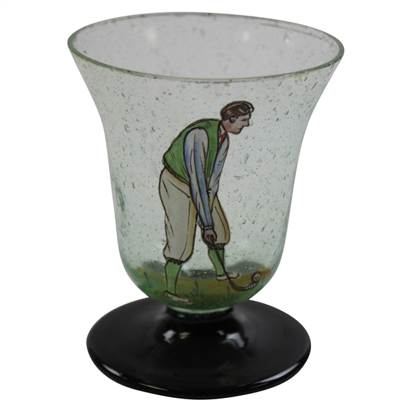 Vintage Bubble Glass With Golfer Shot Glass