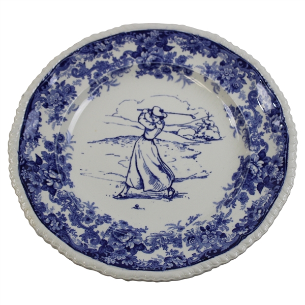 c.1900 Minton Lady Golfer Blue & White Plate