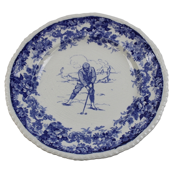 c.1900 Minton Gentleman Golfer Blue & White Plate