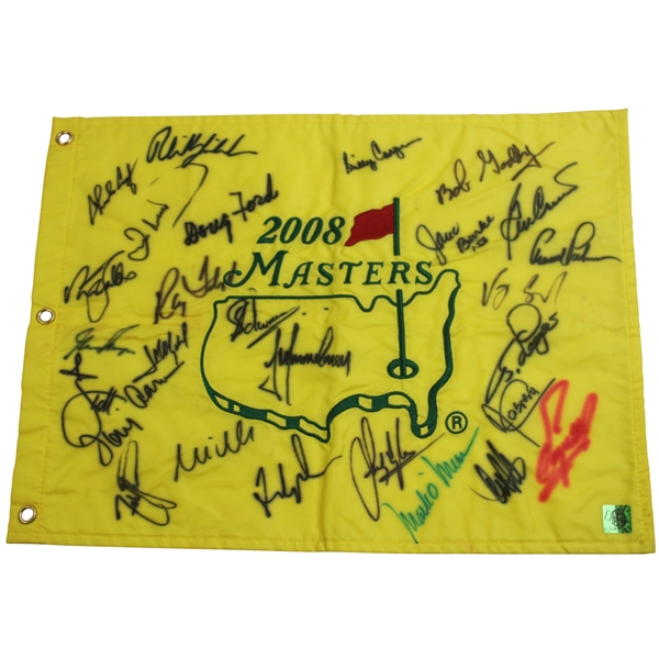 Palmer, Mickelson & 25 Past Champions Signed 2008 Masters Embroidered Flag JSA ALOA