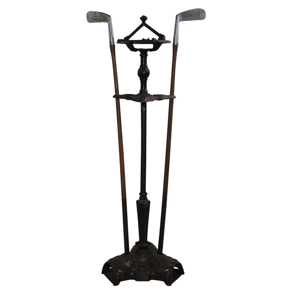 1920s Wellington-Stone Parlor Putter 3 Holder Stand with Two Parlor Putters