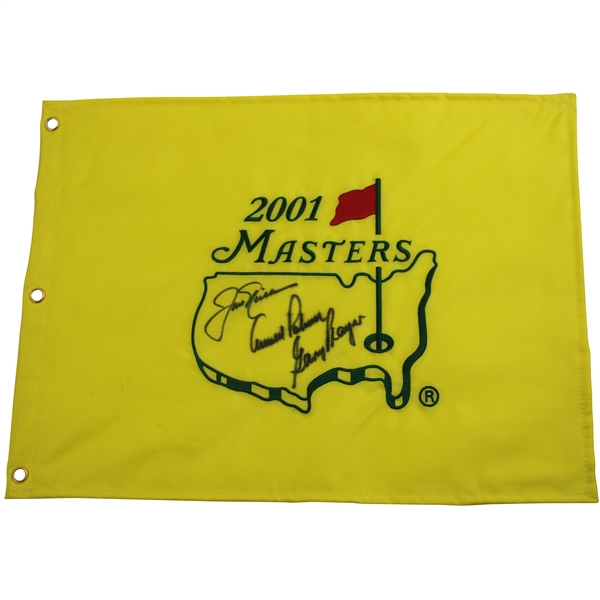 Big 3 Palmer, Nicklaus & Player Signed 2001 Masters Embroidered Flag JSA ALOA
