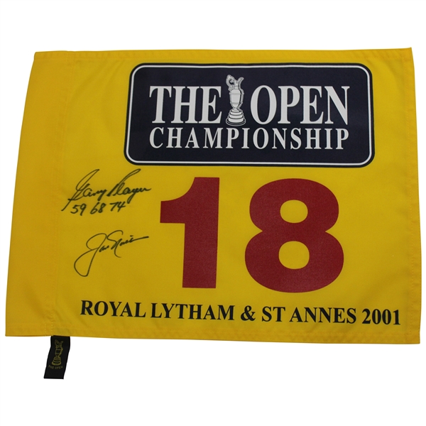 Jack Nicklaus & Gary Player Signed 2001 Open Championship at Royal Lytham Flag JSA ALOA