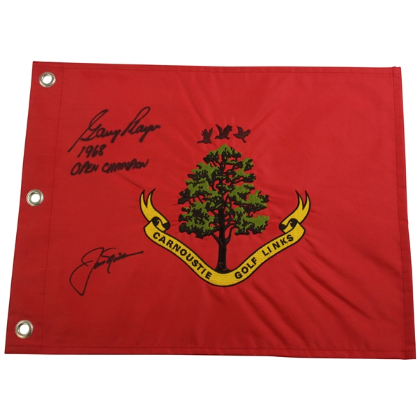Jack Nicklaus & Gary Player Signed Carnoustie Embroidered Flag w/ 1968 Open Champion JSA ALOA