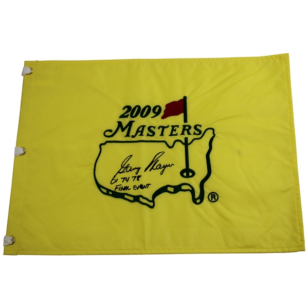 Gary Player Signed 2009 Masters Embroidered Flag w/61, 74, 78, & Final Event JSA ALOA