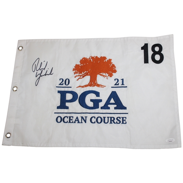 Phil Mickelson Signed 2021 PGA Championship at Kiawah Island Embroidered Blue Flag JSA #YY65536