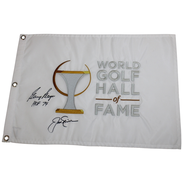 Jack Nicklaus & Gary Player Signed World Golf Hall of Fame Embroidered Flag JSA ALOA
