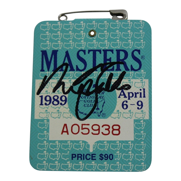 Nick Faldo Signed 1989 Masters SERIES Badge #A05938 JSA #AQ58706