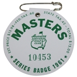 1961 Masters Tournament SERIES Badge #10453 - Gary Player Winner